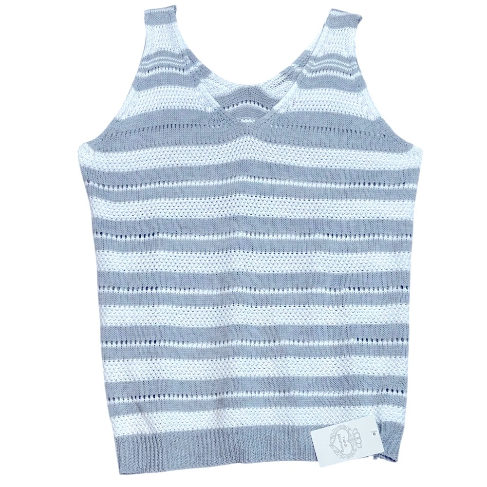 NWT Floral Blooming Grey & White Stripe 100% Knit Acrylic V-Neck Sweater Vest XL